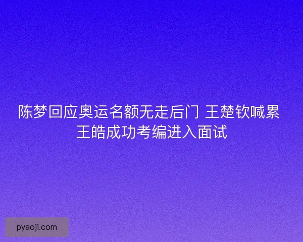 陈梦回应奥运名额无走后门 王楚钦喊累 王皓成功考编进入面试